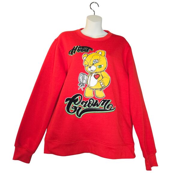 Bleeker & Mercer Mens Medium Pullover Sweatshirt Red Hood Grown Bear Streetwear - Picture 1 of 11